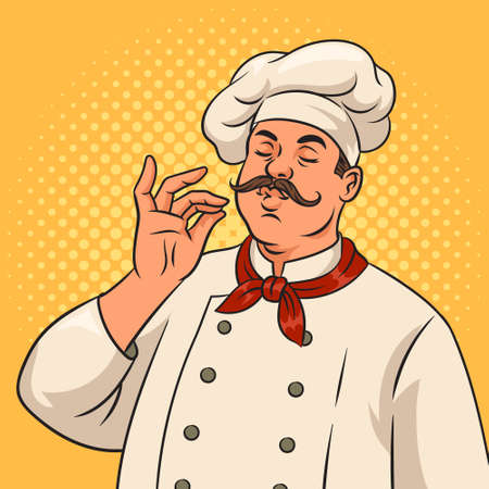 bellissimo gesture chef cook pop art retro vector illustration. Comic book style imitation.のイラスト素材