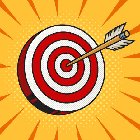arrow hit the target pop art retro vector illustration. Comic book style imitation.のイラスト素材