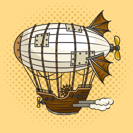 airship steampunk pinup pop art retro vector illustration. Comic book style imitation.のイラスト素材
