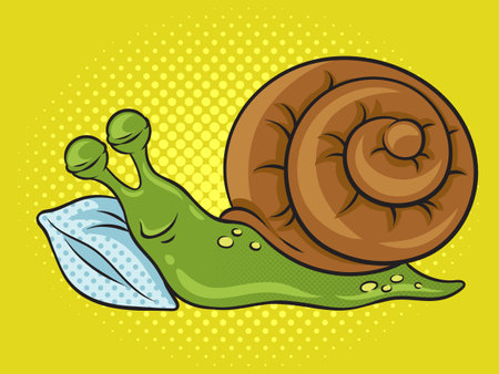 cartoon snail sleeping on pillow pinup pop art retro vector illustration. Comic book style imitation.のイラスト素材