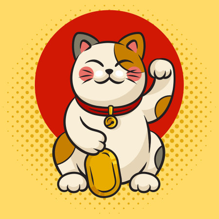 Maneki neko Japanese cat pinup pop art retro vector illustration. Comic book style imitation.のイラスト素材