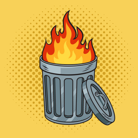 fire in trash can barrel pinup pop art retro vector illustration. Comic book style imitation.のイラスト素材