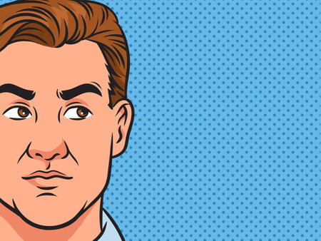 man looking to side with interest pinup pop art retro vector illustration. Comic book style imitation.のイラスト素材