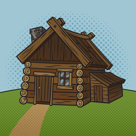 old crumbling wooden hut pinup pop art retro vector illustration. Comic book style imitation.のイラスト素材