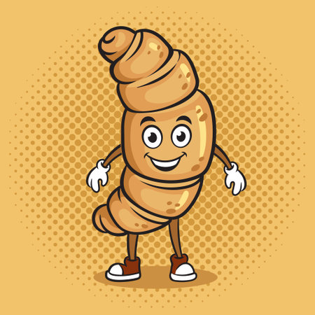 cartoon comic funny croissant pinup pop art retro vector illustration. Comic book style imitation.のイラスト素材