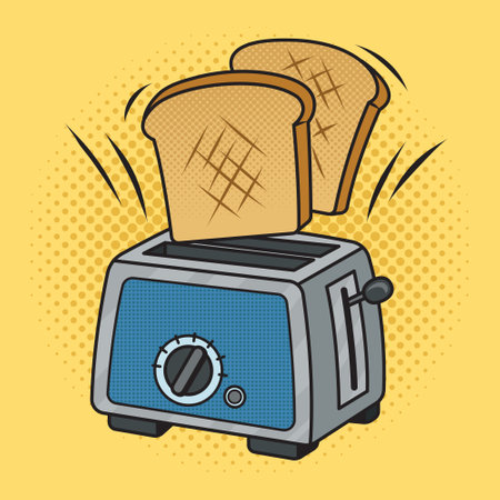 toasts fly up from the toaster pinup pop art retro vector illustration. Comic book style imitation.