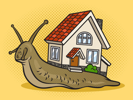 Fantastic fabulous snail with house instead of shell pinup pop art retro vector illustration. Comic book style imitation.のイラスト素材