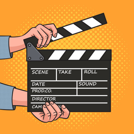 Movie clapperboard pop art retro vector illustration. Comic book style imitation.のイラスト素材