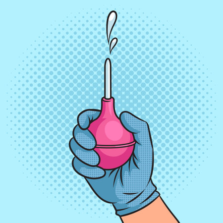 Douche enema in hand medical tool pinup pop art retro vector illustration. Comic book style imitation.のイラスト素材