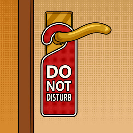 Do not disturb hotel room door hanger sign pinup pop art retro vector illustration. Comic book style imitation.のイラスト素材