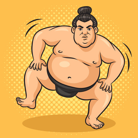 Sumo japanese wrestler sportsman athlete pinup pop art retro raster illustration. Comic book style imitation.の写真素材