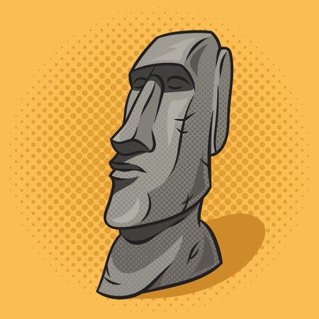 Moai stone statue human figure pinup pop art retro vector illustration. Comic book style imitation.のイラスト素材