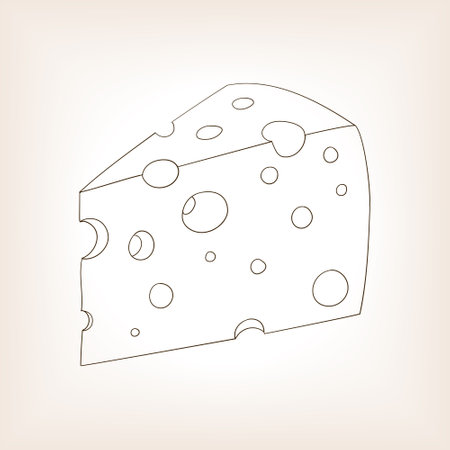Piece of cheese sketch brown style vector illustration. Old hand drawn engraving imitation.のイラスト素材