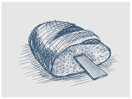 Rasp in bread sketch obsolete blue style vector illustration. Old hand drawn azure engraving imitation.のイラスト素材