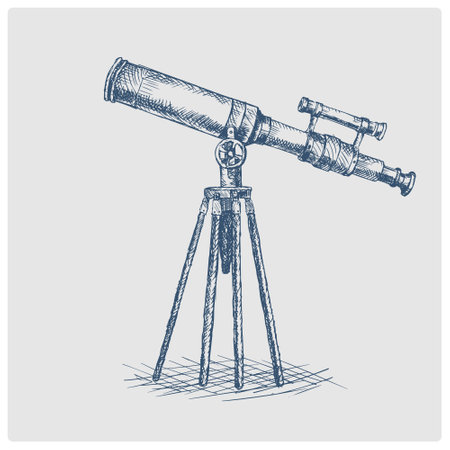 Old telescope sketch obsolete blue style vector illustration. Old hand drawn azure engraving imitation.のイラスト素材