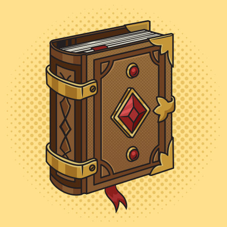 Old book with precious cover pinup pop art retro vector illustration. Comic book style imitation.のイラスト素材