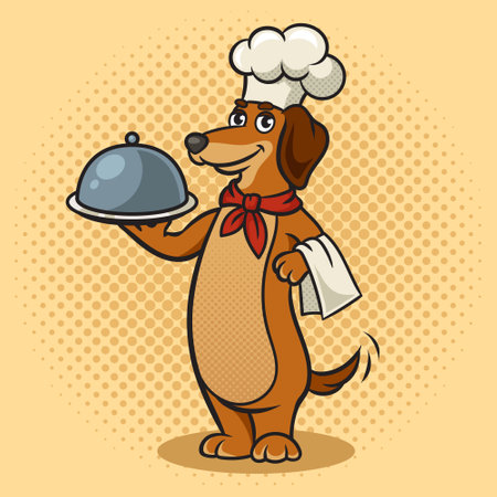 Dog chef cartoon character pinup pop art retro vector illustration. Comic book style imitation.のイラスト素材