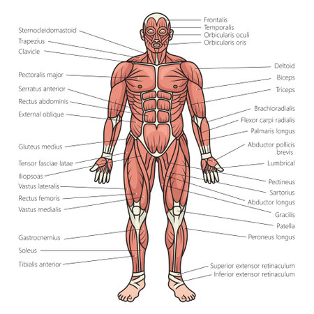 human body muscles structure diagram schematic vector illustration. Medical science educational illustrationのイラスト素材