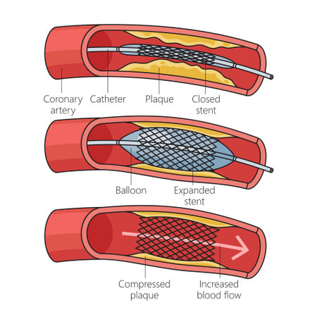Diagram of coronary stent placement schematic vector illustration. Medical science educational illustrationのイラスト素材