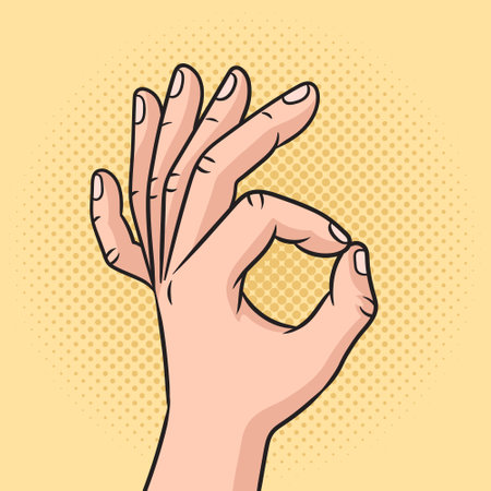 Ok gesture with wrong number of fingers on hand pop art retro vector illustration. Comic book style imitation.のイラスト素材