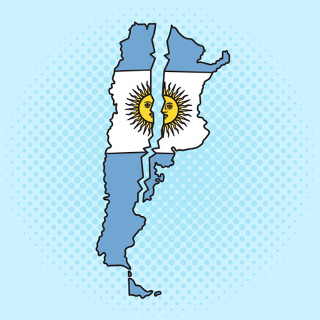 split Argentina country with a crack in the middle pop art retro hand drawn vector illustration. Comic book style imitation.のイラスト素材
