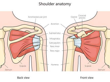 shoulder anatomy structure diagram hand drawn schematic vector illustration. Medical science educational illustrationのイラスト素材