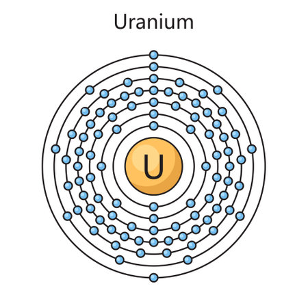 Uranium atom model physics vector illustration. Bohr model. Scientific educational physical illustration of the structure of the atom.のイラスト素材