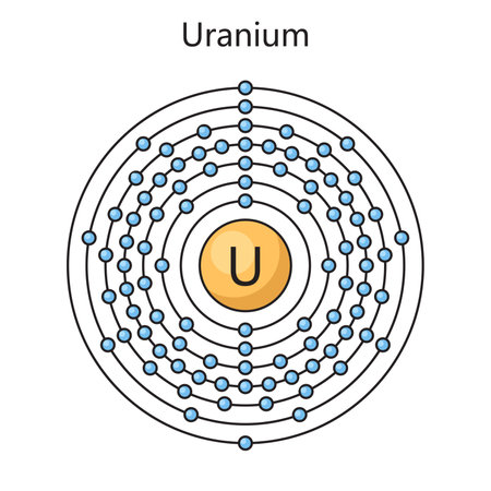 Uranium atom model physics raster illustration. Bohr model. Scientific educational physical illustration of the structure of the atom.の写真素材
