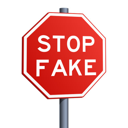 Stop Fake red road sign isolated on white background. Pop art style hand drawn color vector illustration.のイラスト素材