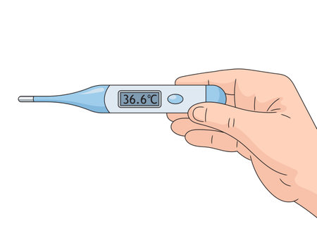 Medical electronic thermometer hand-drawn schematic vector illustration. Medical science educational illustrationのイラスト素材