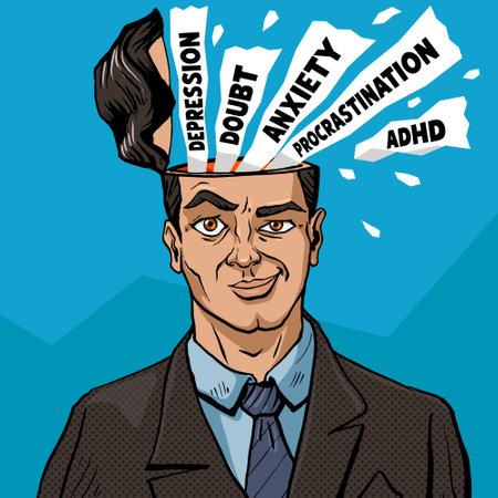 Mental health conditions depression adhd anxiety conceptual illustration. Vector illustration