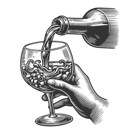 Pouring Wine into Glass engraving vectorのイラスト素材