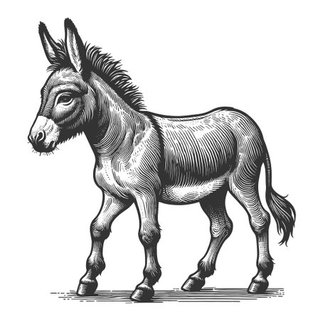donkey walking engraving vector illustrationのイラスト素材