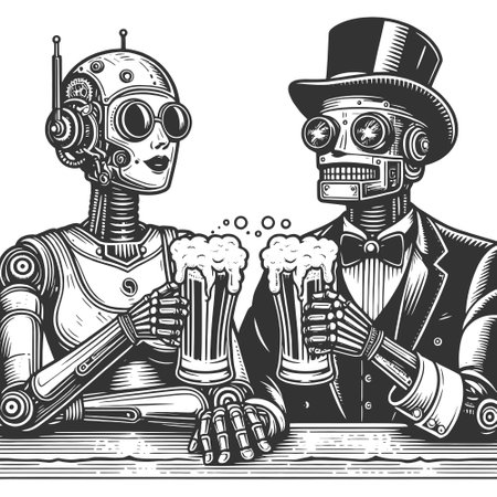 Robots Drinking Beer at Bar vector illustrationのイラスト素材