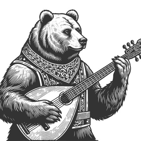 Bear Playing Mandolin vector illustrationのイラスト素材