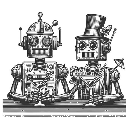 Robots Enjoying Cocktails at bar vectorのイラスト素材