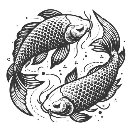 Japanese Koi carp fish tattoo sketch vectorのイラスト素材