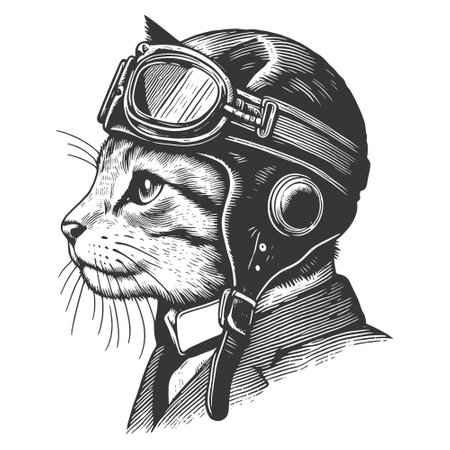 Cat in Pilot Gear Vintage sketch vectorのイラスト素材