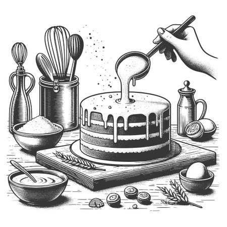 Baking Cake Icing line art vector illustrationのイラスト素材