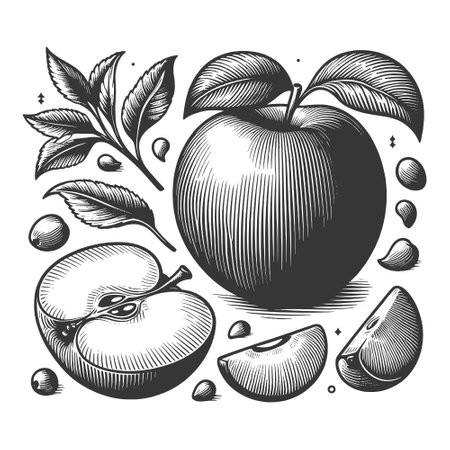 Apple fruit plant sketch vectorのイラスト素材