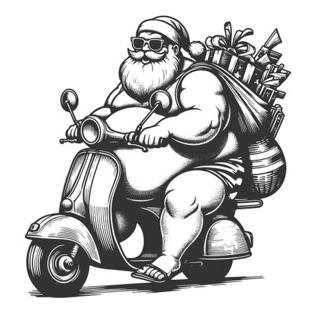 Summer beach Santa Claus on scooter vectorのイラスト素材