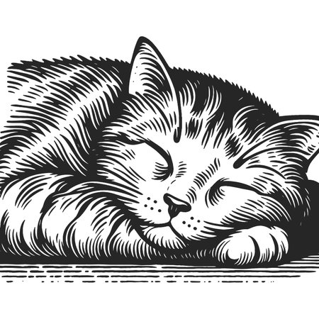 Peaceful Sleeping Cat Vintage Illustration rasterの写真素材