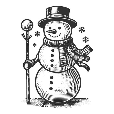 Snowman with Top Hat and Cane vector illustrationのイラスト素材