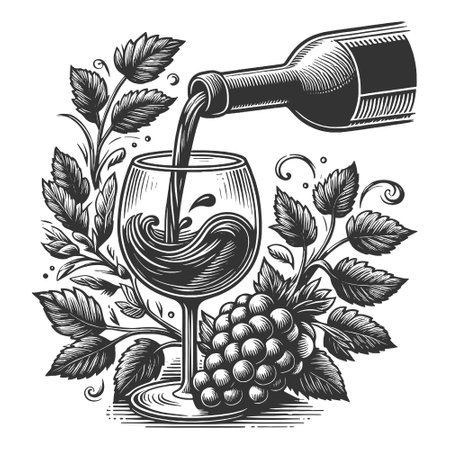 Wine Pouring with Grapes vector illustrationのイラスト素材