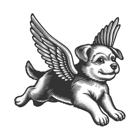 Flying Puppy with Angel Wings engraving vectorのイラスト素材