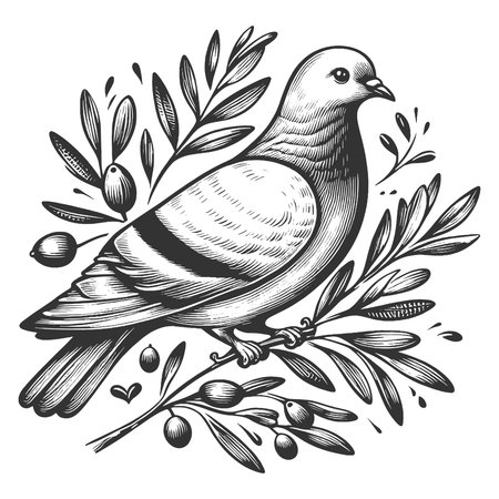 Dove with Olive Branch vector illustrationのイラスト素材