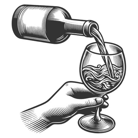 Pouring Wine into Glass engraving vectorのイラスト素材
