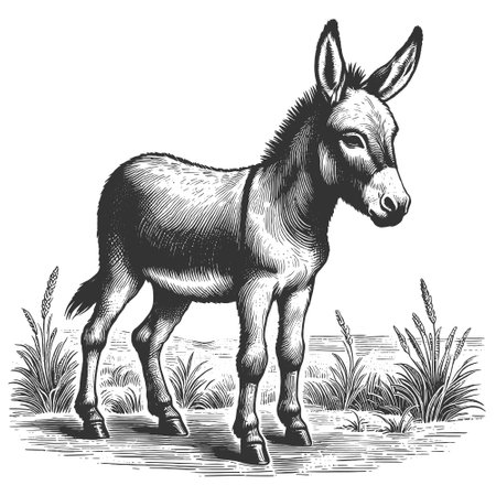 donkey walking engraving vector illustrationのイラスト素材