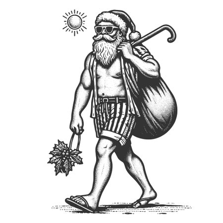 Santa Claus in Beach Attire with Gifts vectorのイラスト素材