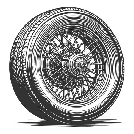 Vintage Car Wheel with Spokes vector illustrationのイラスト素材